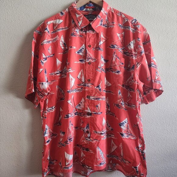 Reyn Spooner Shirt Mens 2XL Coral Aloha Hawaiian Sailboat Nautical Short Sleeve - Picture 1 of 11